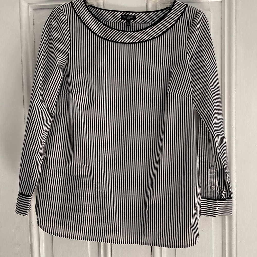Talbots black and white stripe popover.
